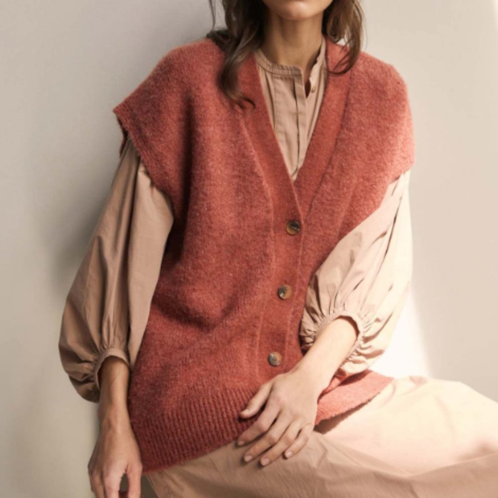 Amente Alpaca Wool Blend Button Down Sweater Vest - M/L